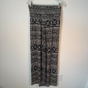 SuperLine Tribal Print Palazzo Pants - Stretchy Boho Wide Leg Raw Hem Medium